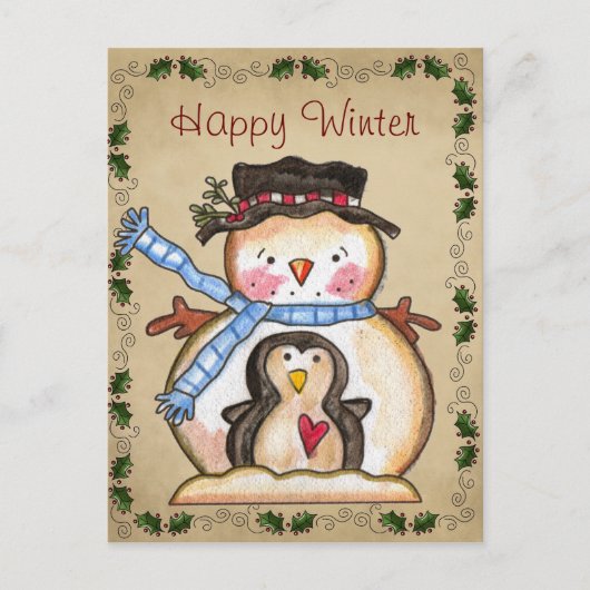Land Snowman en Penguin Friendship Briefkaart (Voorkant)