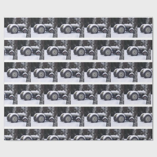 Land Snowy Boerderij Tractor Photo Wrapping Paper Cadeaupapier (Vlak)