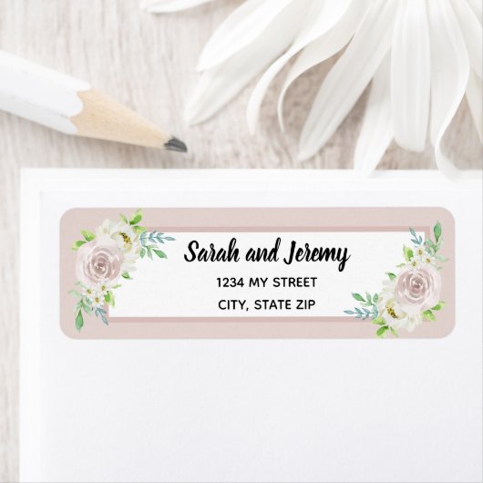 Land Soft Mauve Bloemen Waterverf Roos Bruiloft Etiket (Insitu)