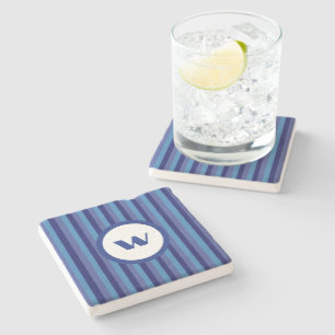 Land-stijl blauw gestreepte Monogram Stone Onderze Stenen Onderzetter