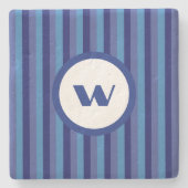 Land-stijl blauw gestreepte Monogram Stone Onderze Stenen Onderzetter (Voorkant)