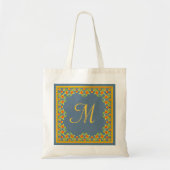 Land-stijl goudsbloemen rand Monogram Canvas tas (Voorkant)