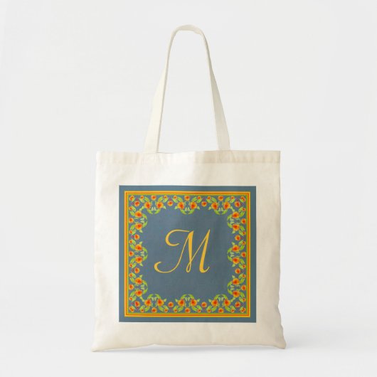 Land-stijl goudsbloemen rand Monogram Canvas tas (Voorkant)