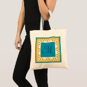Land-stijl goudsbloemen rand Monogram Canvas tas (Voorkant (product))