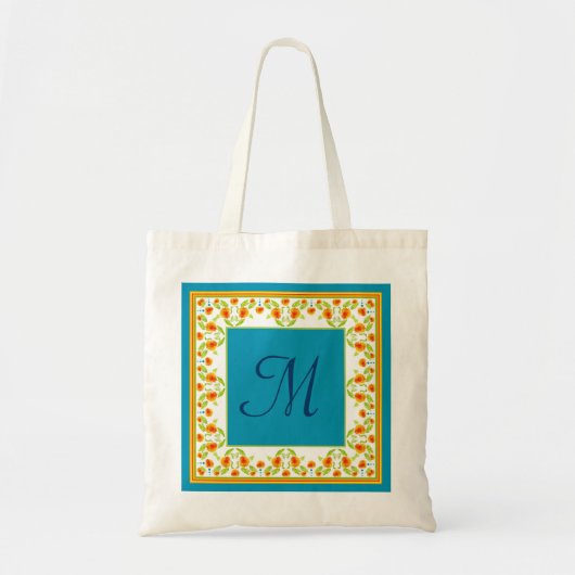 Land-stijl goudsbloemen rand Monogram Canvas tas (Voorkant)