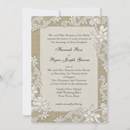 Land Stijl Kant Ontwerp en Burlap Kaart (Voorkant)