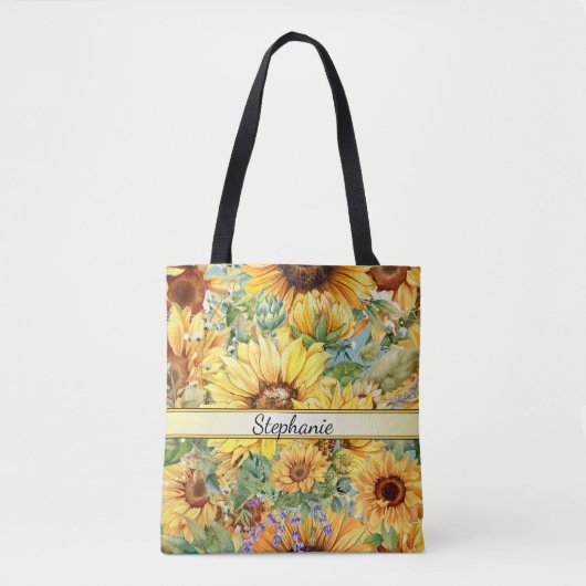 Land stijl Waterverf Zonnebloemen Tote Bag (Voorkant)