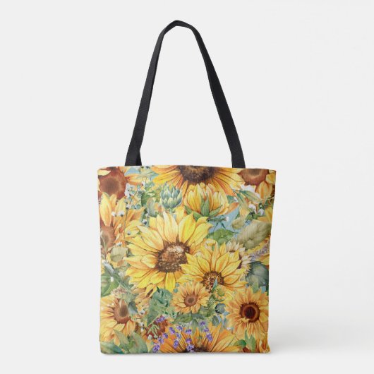 Land stijl Waterverf Zonnebloemen Tote Bag (Achterkant)