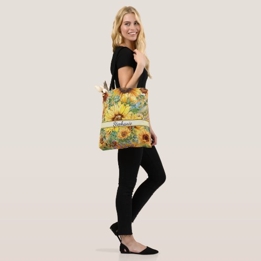 Land stijl Waterverf Zonnebloemen Tote Bag (Op model)