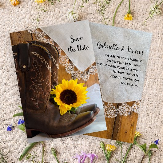 Land Sunflower and Lace Wedding Save the Date