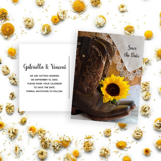 Land Sunflower and Lace Wedding Save the Date Aankondigingskaart