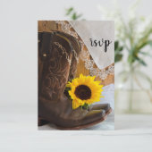 Land Sunflower and Lace Western Wedding RSVP (Staand voorkant)