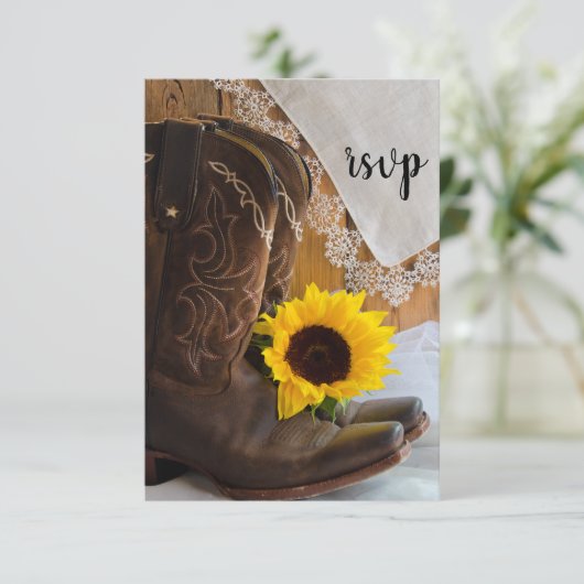 Land Sunflower and Lace Western Wedding RSVP (Staand voorkant)