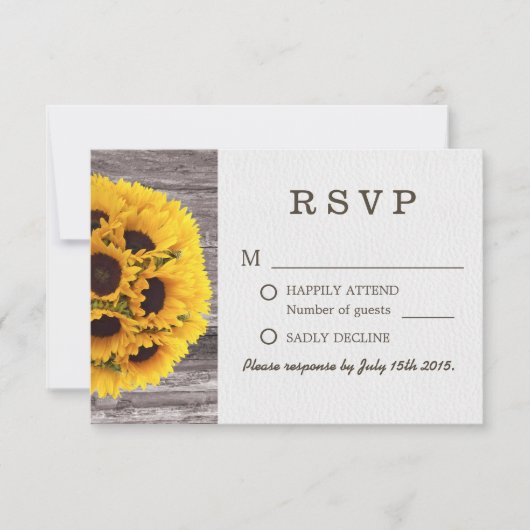 Land Sunflower Barn Wood Weddenschap RSVP (Voorkant)