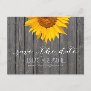 Land Sunflower Barn Wood Weddenschap Save the Date Aankondigingskaart