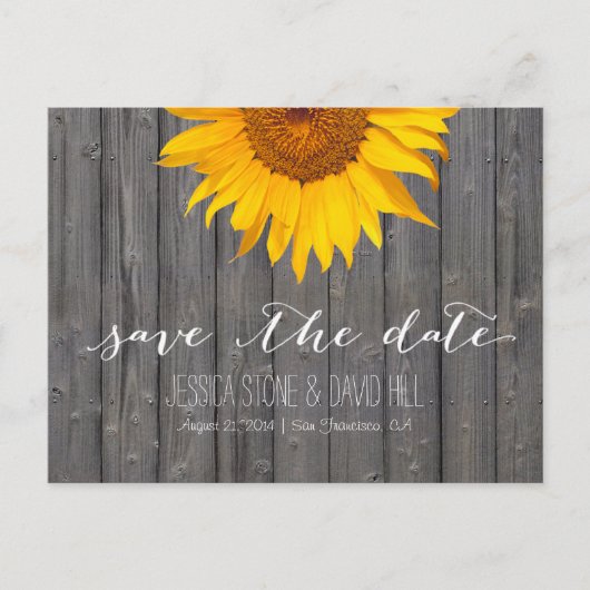 Land Sunflower Barn Wood Weddenschap Save the Date Aankondigingskaart (Voorkant)