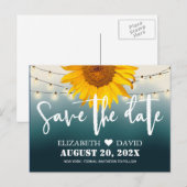 Land Sunflower Blauwgroen Ombre Wedding Save the D Aankondigingskaart (Voorkant / Achterkant)