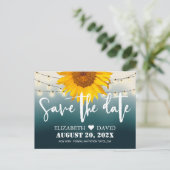Land Sunflower Blauwgroen Ombre Wedding Save the D Aankondigingskaart (Staand voorkant)