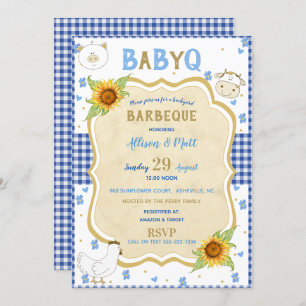 Land Sunflower Blue Gingham Baby Q Barbecue Kaart