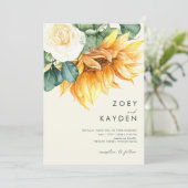 Land Sunflower Bouquet Cream All-in één bruiloft Kaart (Staand voorkant)