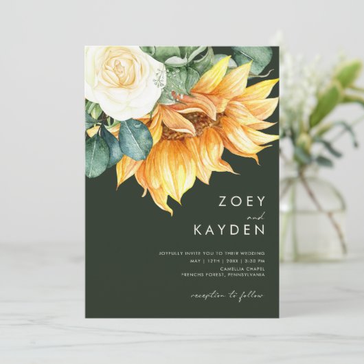 Land Sunflower Bouquet Green All-in-One Weddenscha Kaart (Staand voorkant)