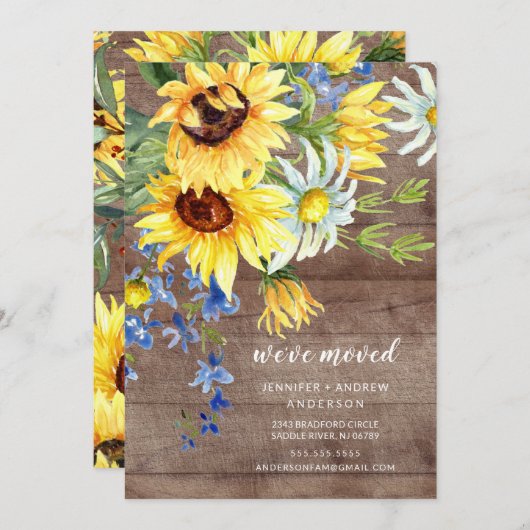 Land Sunflower Bouquet Moving Announge Kaart (Voorkant / Achterkant)