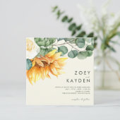 Land Sunflower bouquet Yellow Square Weddenschap Kaart (Staand voorkant)