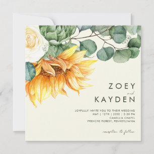 Land Sunflower bouquet Yellow Square Weddenschap Kaart