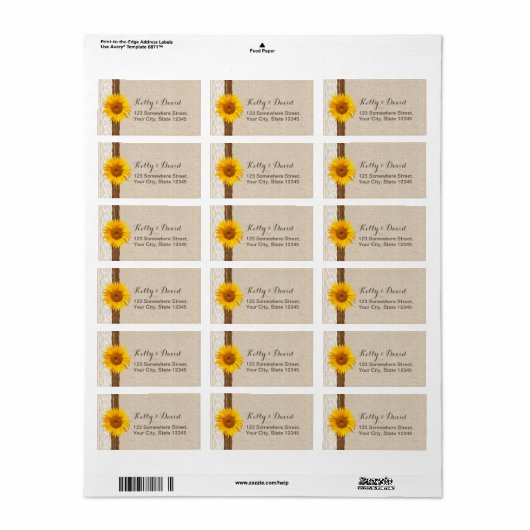 Land Sunflower Burlap Return Address Labels (Full Sheet)