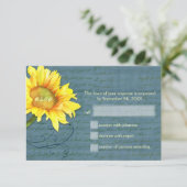 Land Sunflower Dusky Blue Weddenschap RSVP (Staand voorkant)