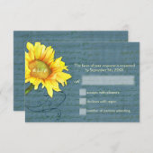 Land Sunflower Dusky Blue Weddenschap RSVP (Voorkant / Achterkant)