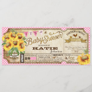 Land Sunflower en Gingham Check Baby shower Kaart