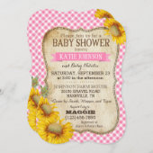 Land Sunflower en Gingham Check Baby shower Kaart (Voorkant / Achterkant)