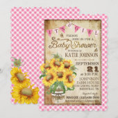 Land Sunflower en Gingham Check Baby shower Kaart (Voorkant / Achterkant)