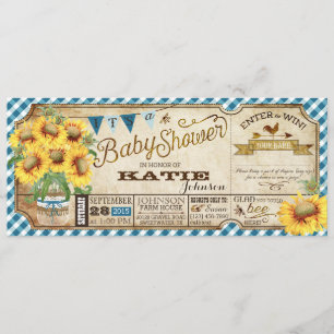Land Sunflower en Gingham Check Baby shower Kaart