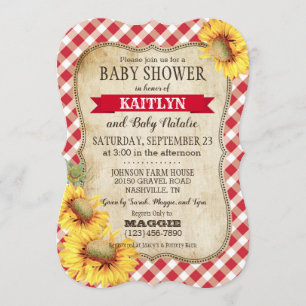 Land Sunflower en Gingham Check Baby shower Kaart