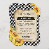 Land Sunflower en Gingham Check Baby shower Kaart (Voorkant / Achterkant)