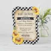 Land Sunflower en Gingham Check Baby shower Kaart (Staand voorkant)