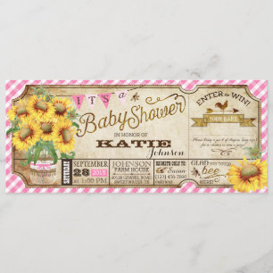 Land Sunflower en Gingham Check Baby shower Kaart