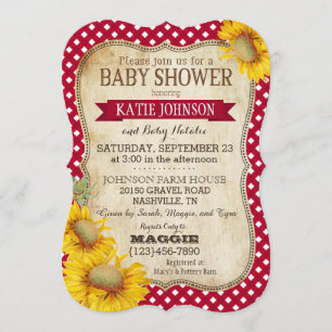Land Sunflower en Gingham Check Baby shower Kaart