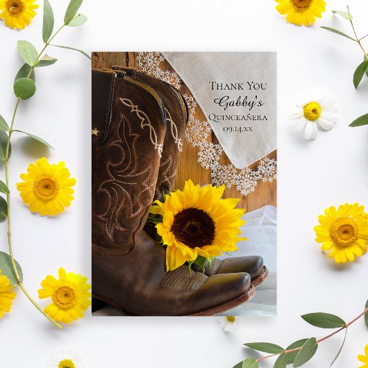 Land Sunflower en Lace Quinceañera Hartelijk dank Bedankkaart