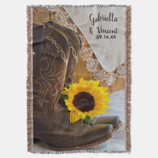 Land Sunflower en Lace Western Wedding Deken (Voorkant Verticaal)