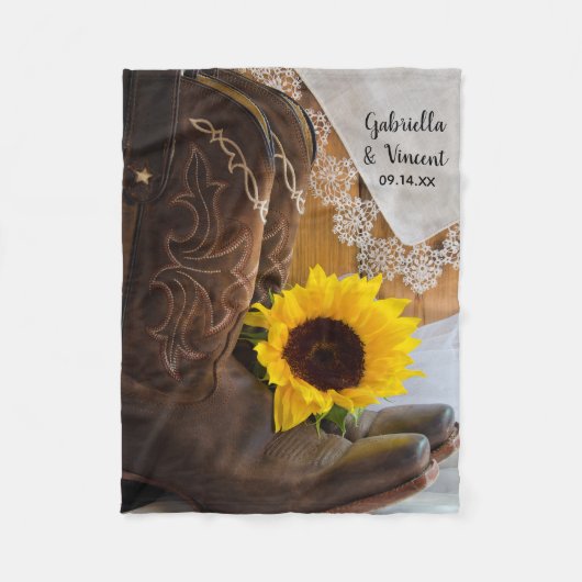 Land Sunflower en Lace Western Wedding Fleece Deken (Voorkant)