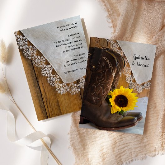 Land Sunflower en Lace Western Wedding Kaart