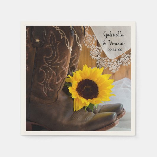 Land Sunflower en Lace Western Wedding Servet (Voorkant)