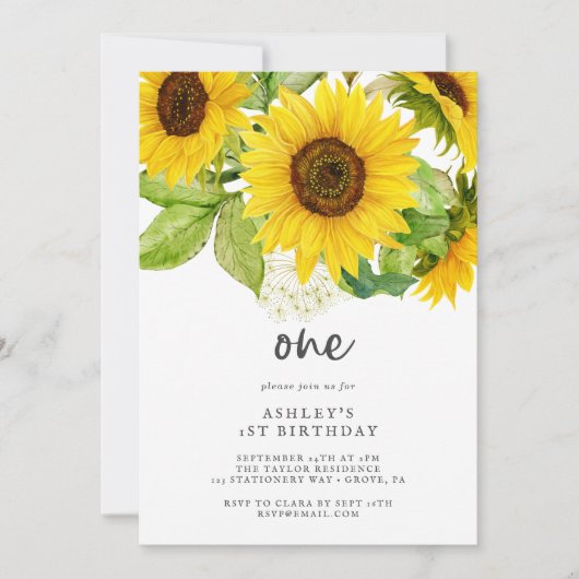 Land Sunflower First Birthday Party Invitation Kaart (Voorkant)