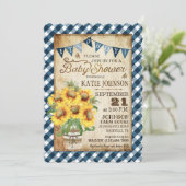 Land Sunflower Gingham Check Boy Baby shower Kaart (Staand voorkant)