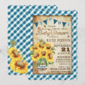 Land Sunflower Gingham Check Boy Baby shower Kaart (Voorkant / Achterkant)