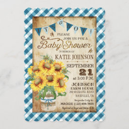 Land Sunflower Gingham Check Boy Baby shower Kaart