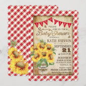 Land Sunflower Gingham Check Girl Baby shower Kaart (Voorkant / Achterkant)